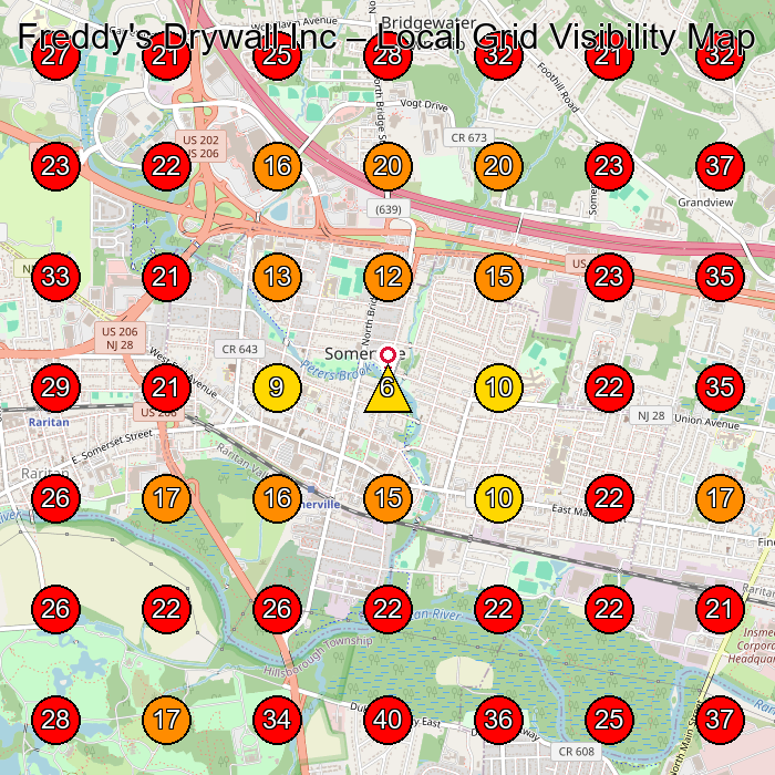 Freddy's Drywall Inc GeoGrid visibility map for Dry Wall Contractor in Hillsborough Township